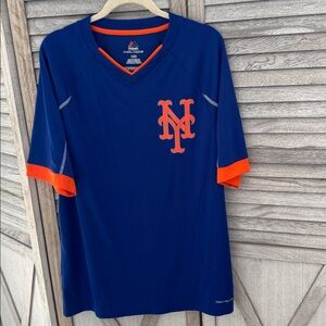 107. Majestic Blue and Orange Mets Jersey mens size large pre owned